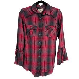 Overland Lainey Jacquard Plaid Flannel Tunic Shirt Womens Sz Small Raspberry